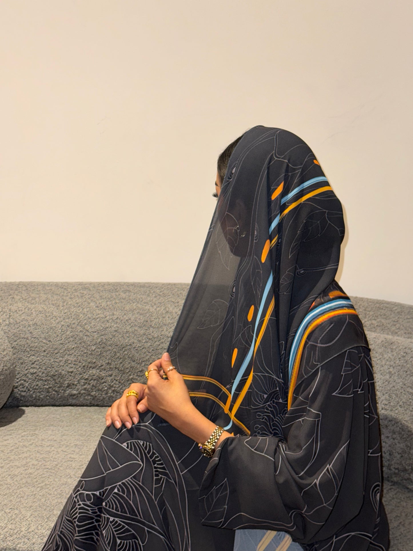 LS182 Gray A cut Modest Abaya