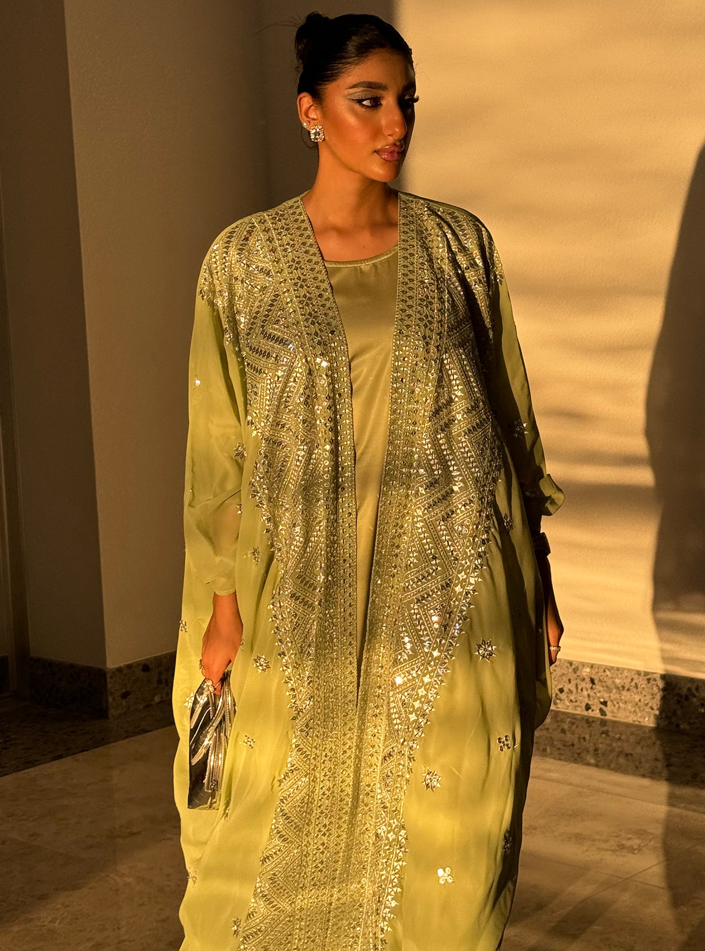 LS111 Mint green Acut  Bisht Evening Wear