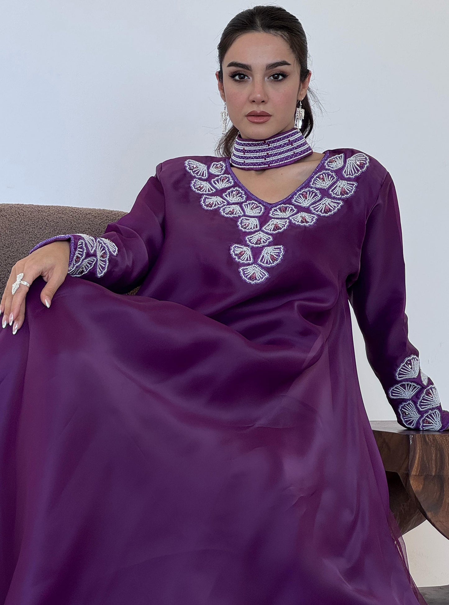 LS185 High neck Purple Acut M0dest Dress