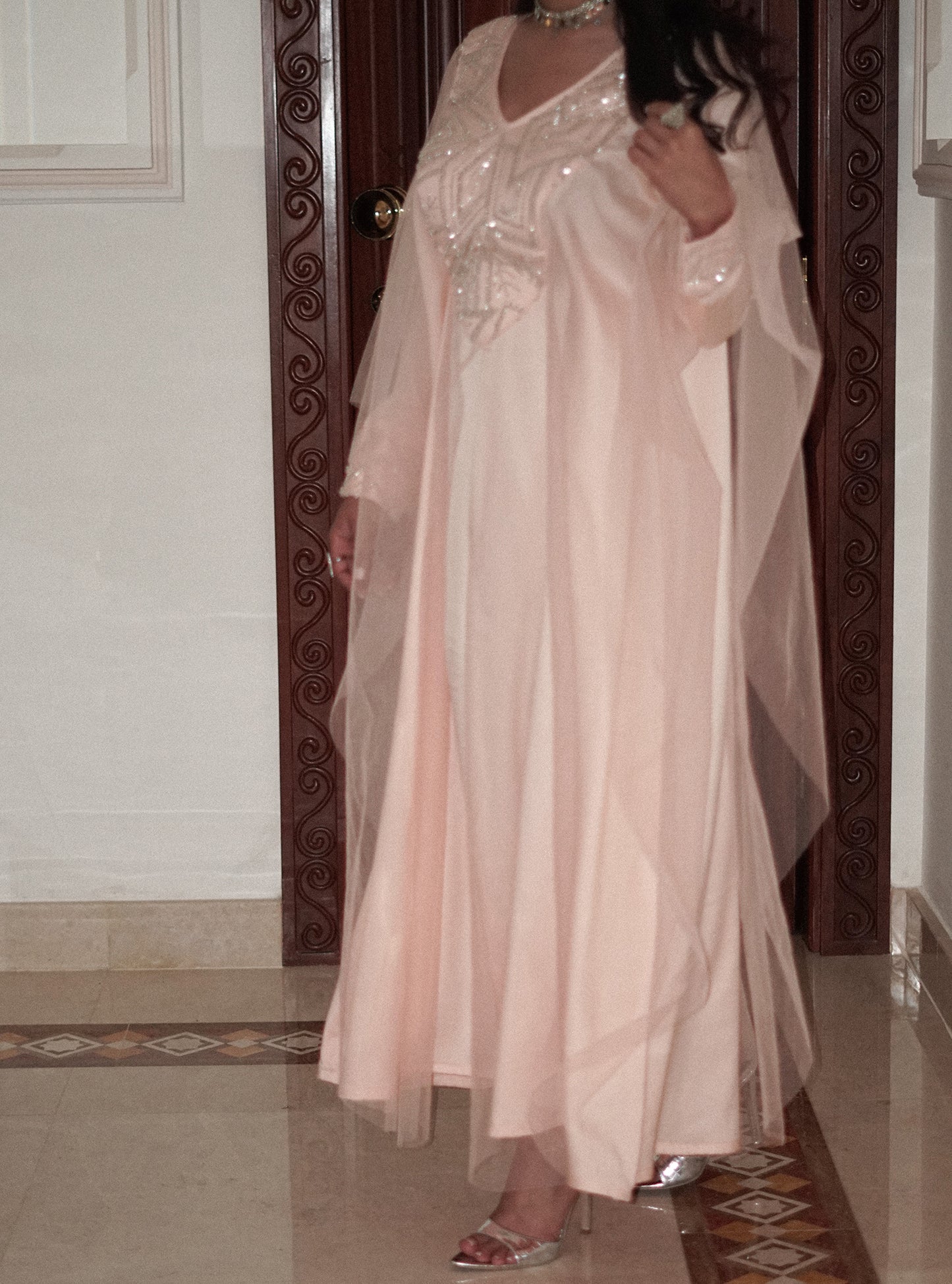 LS179 Peach Acut Modest Dress