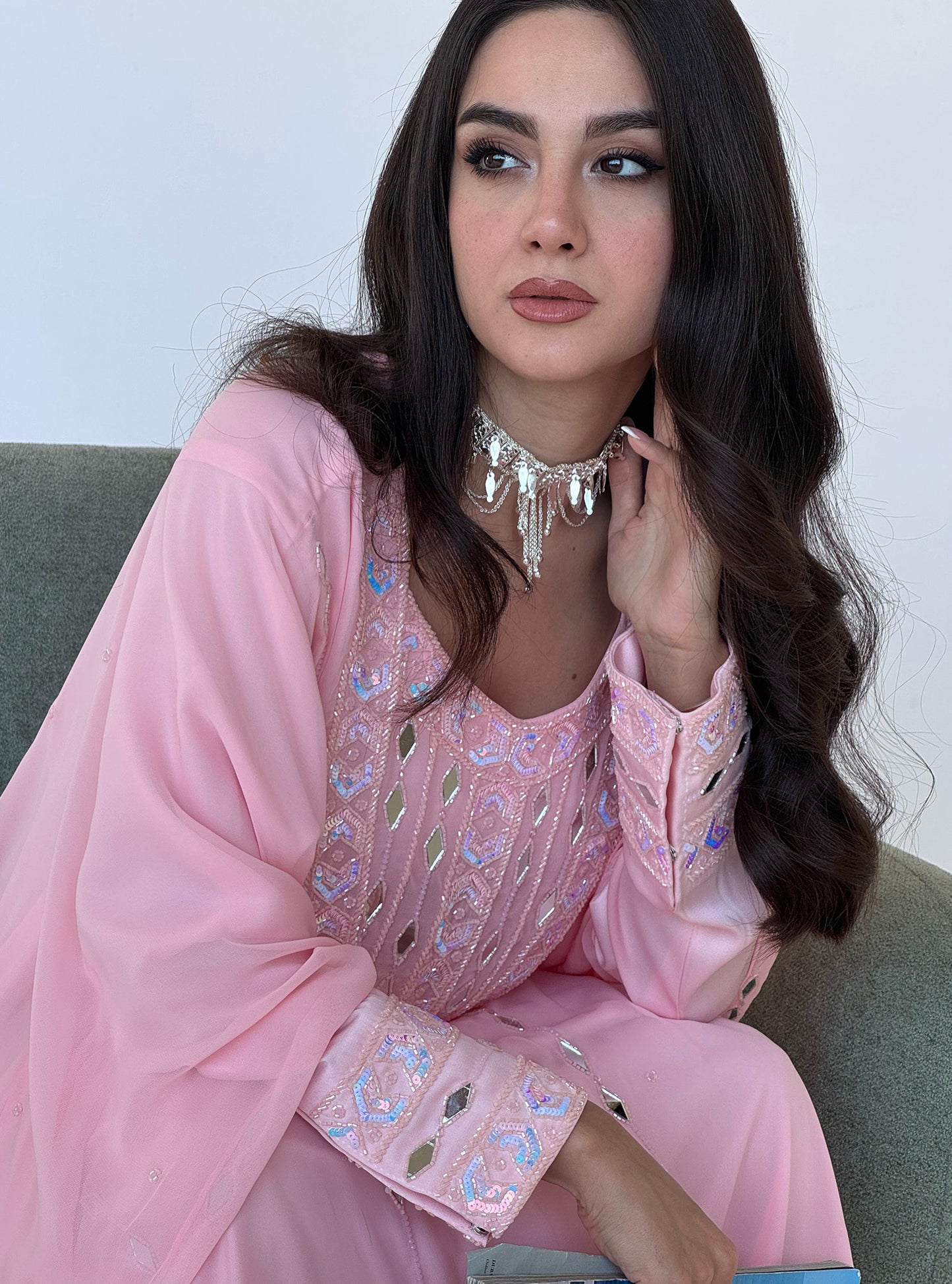 LS186 Pink Acut Modest Dress