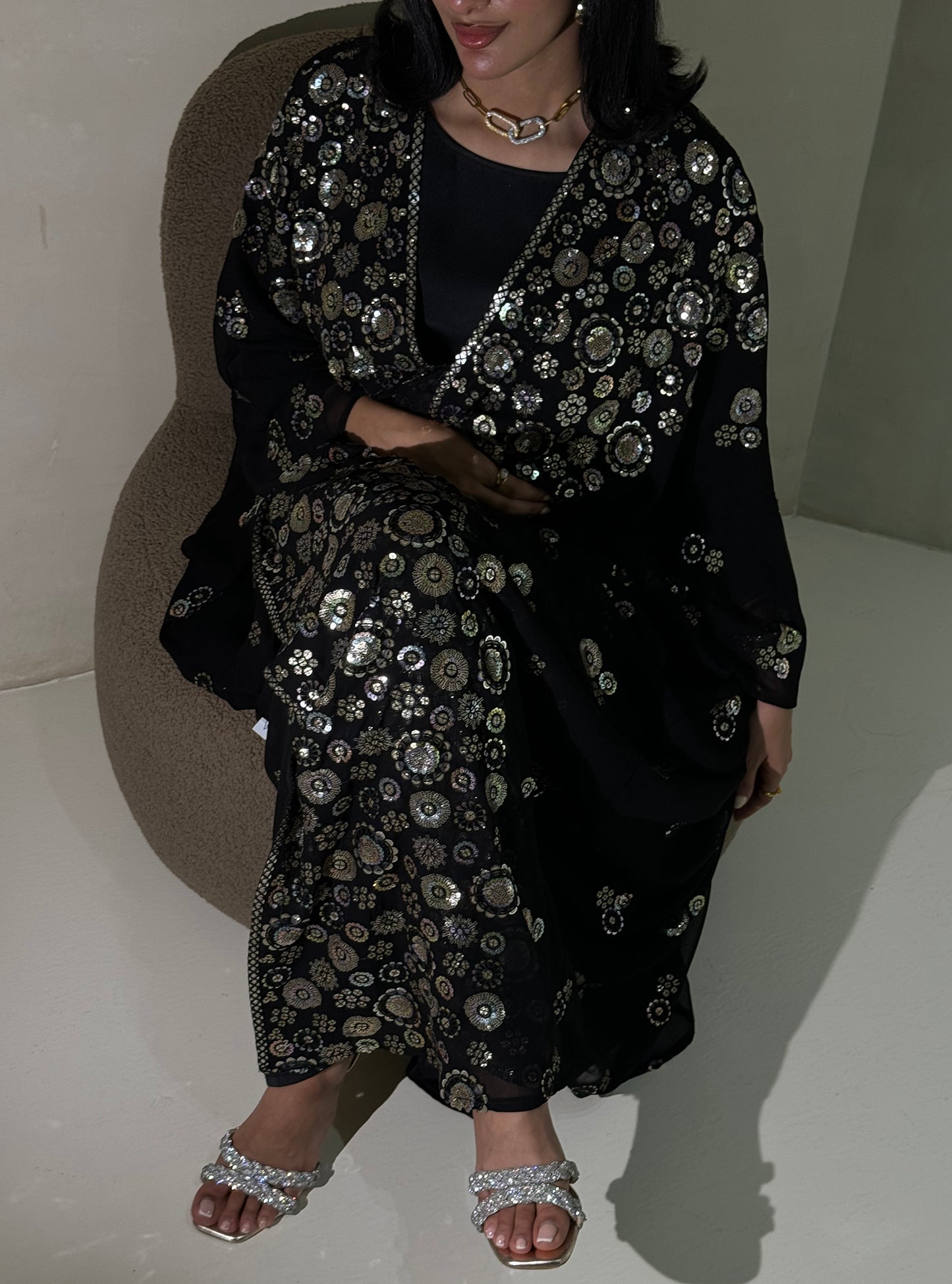 LS171 Black Bisht Cut Evening Wear