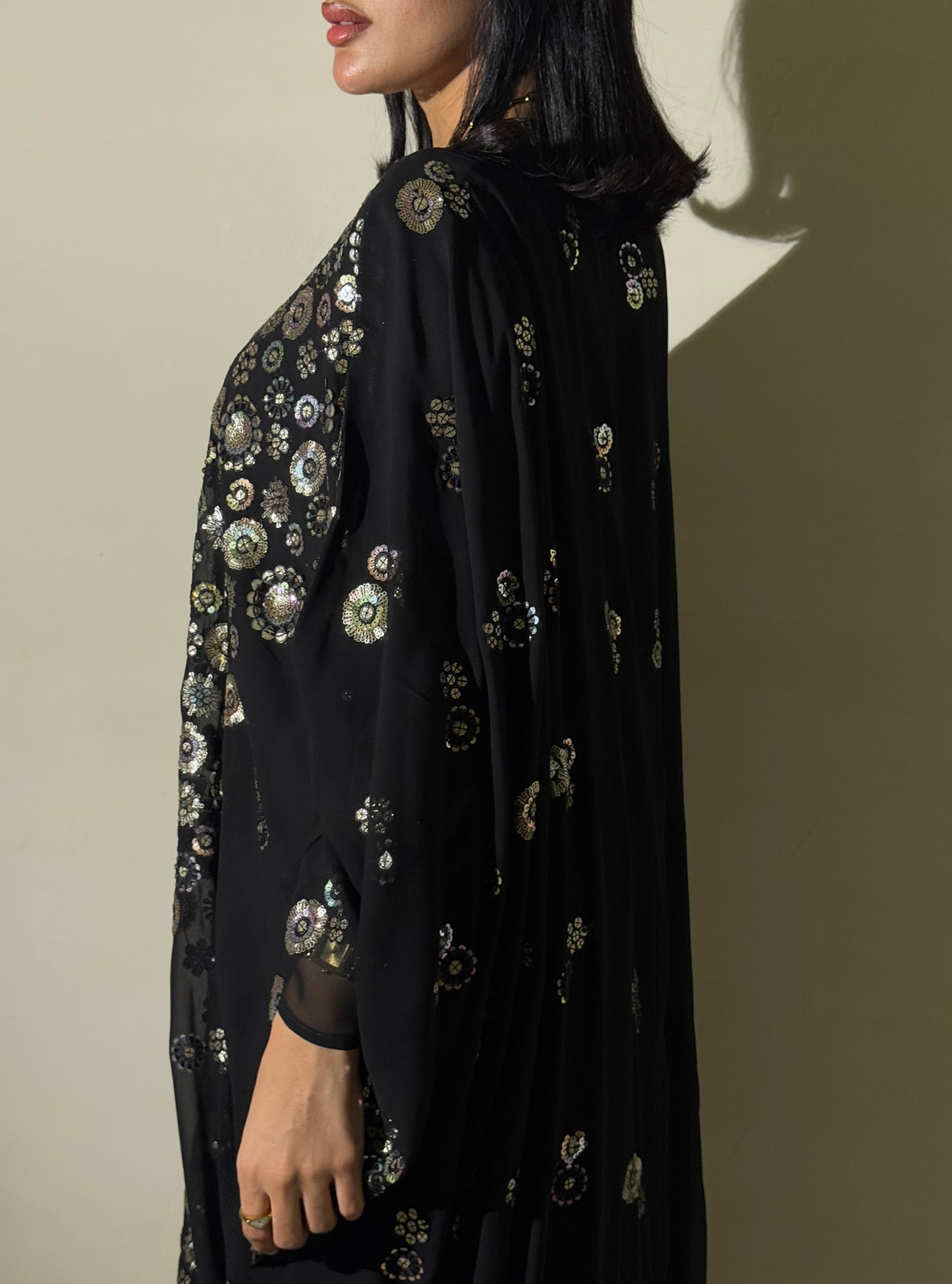 LS171 Black Bisht Cut Evening Wear