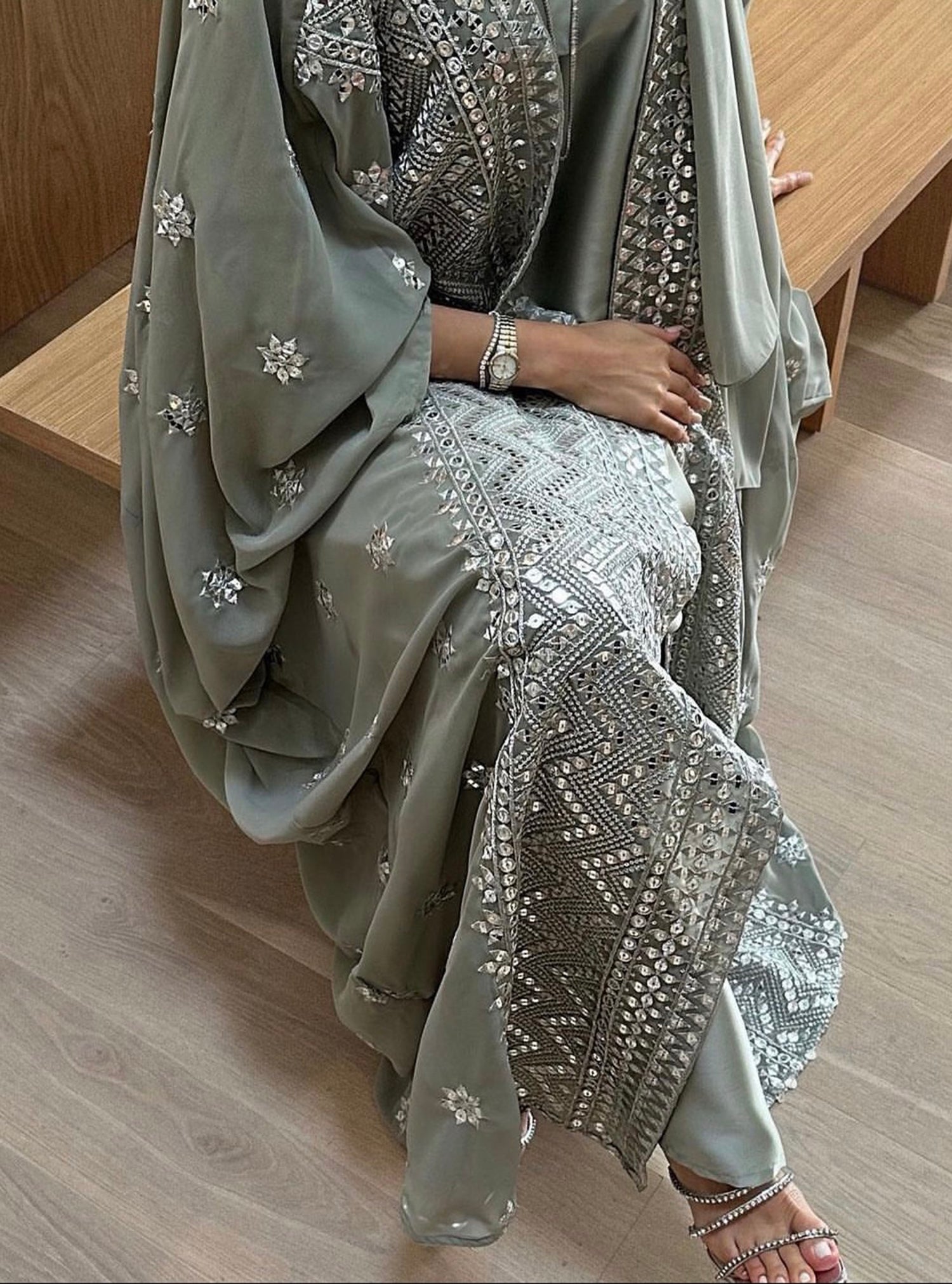 LS132 Mint Green Bisht Evening Wear