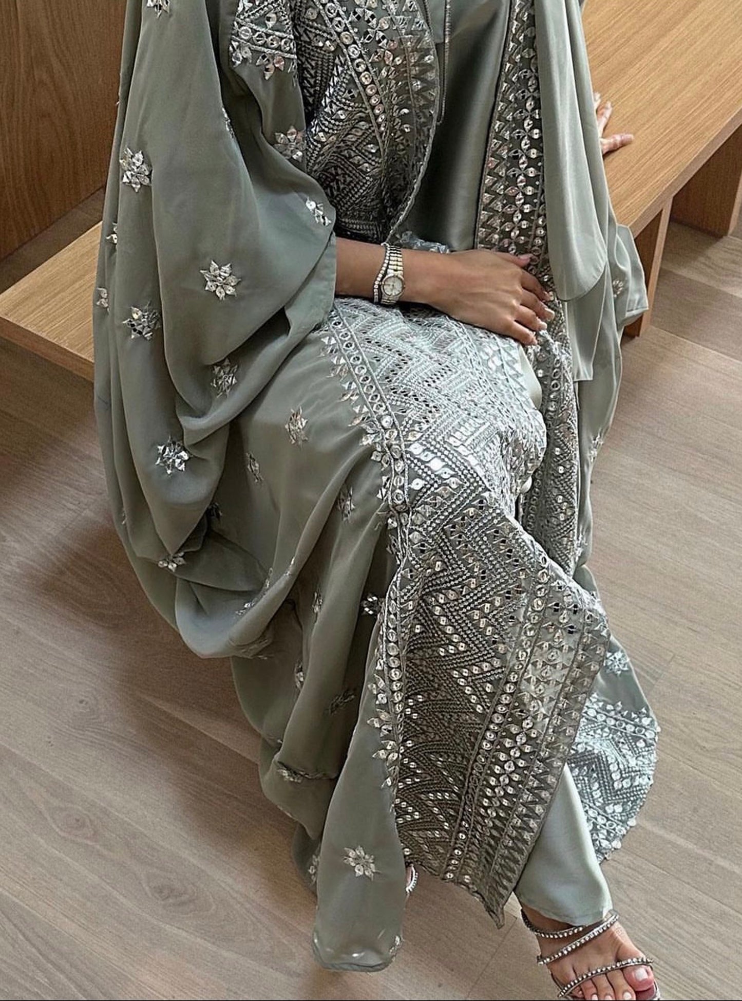 LS132 Mint Green Bisht Evening Wear