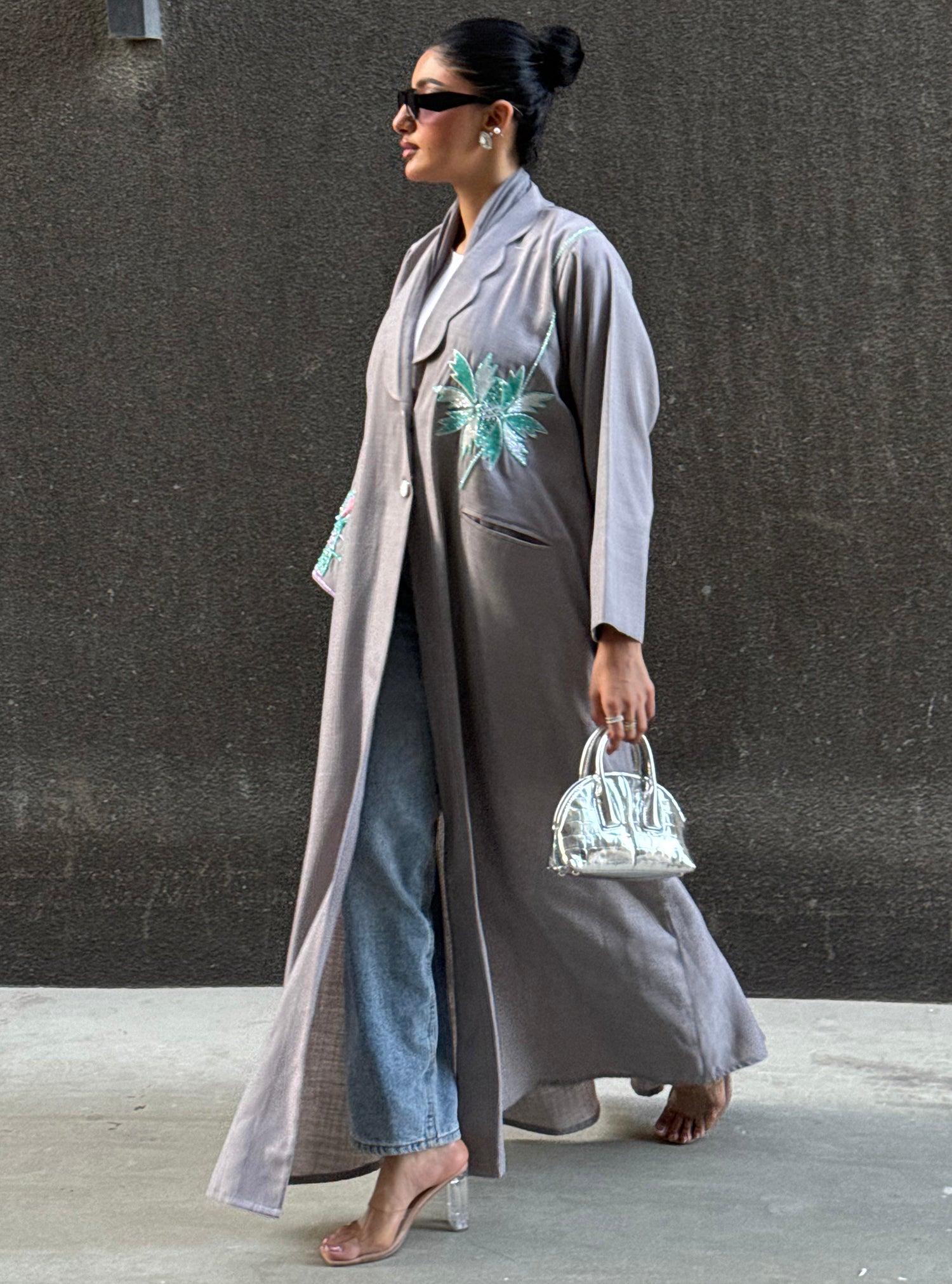 LS160 Grey a cut Modest Abaya