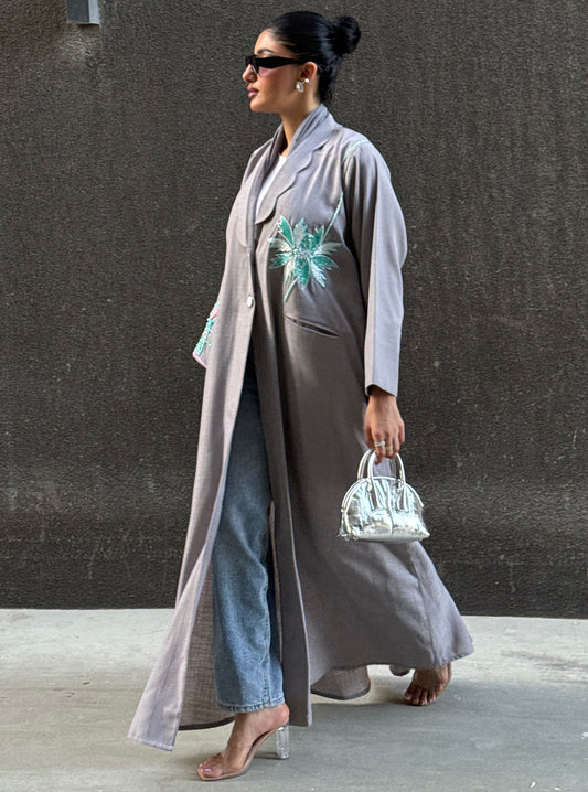 LS160 Grey a cut Modest Abaya