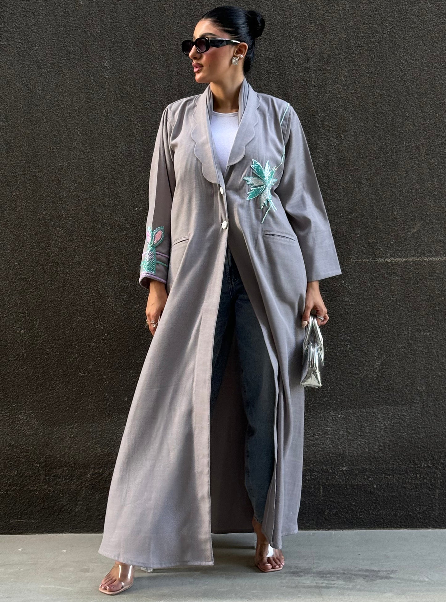 LS160 Grey a cut Modest Abaya