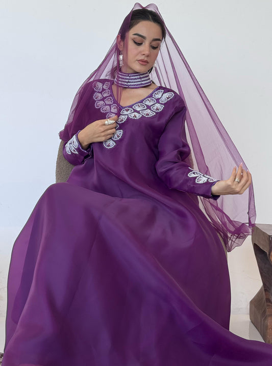 LS185 High neck Purple Acut M0dest Dress