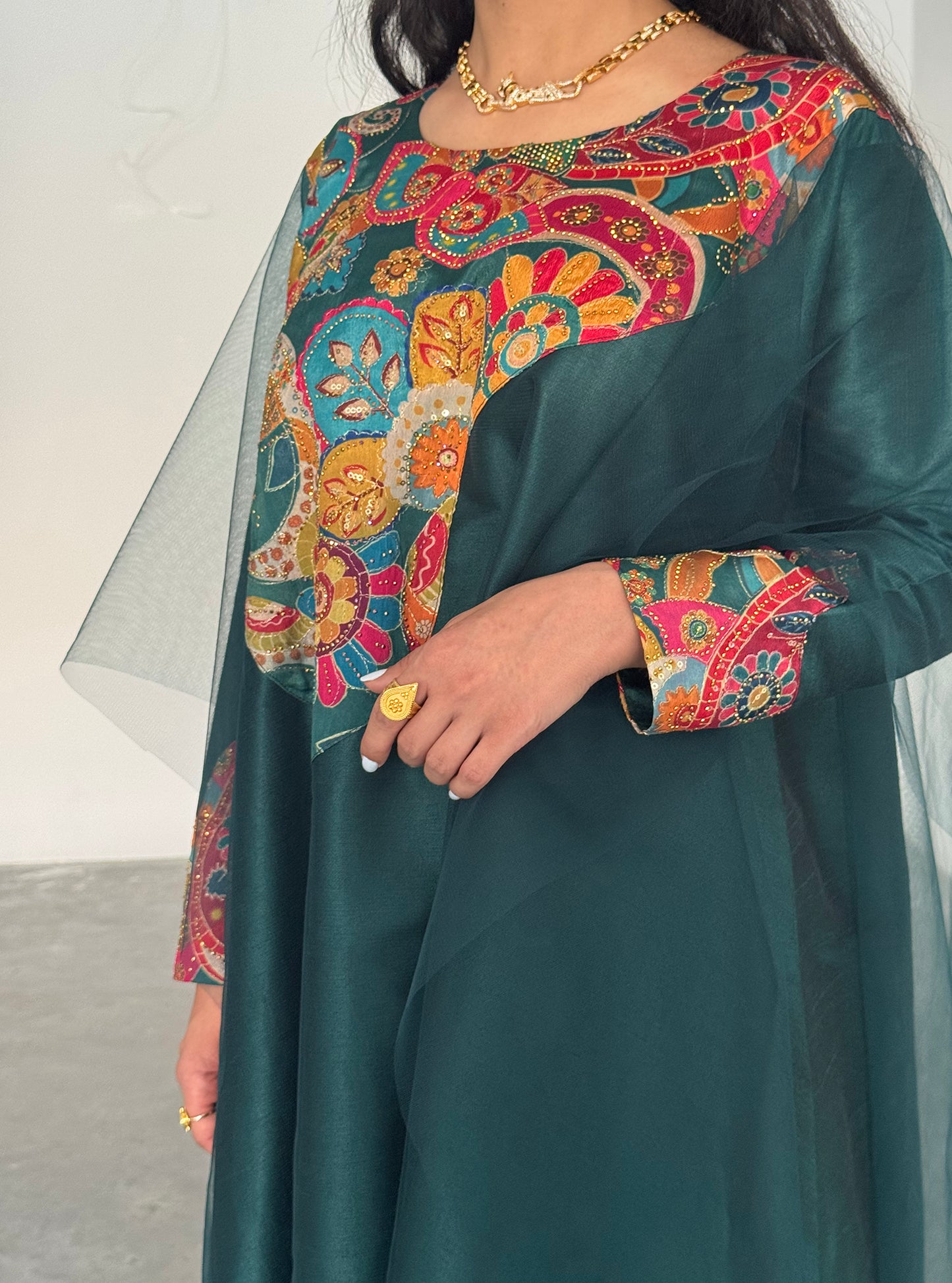 LS189 Dark Green Acut Modest Dress