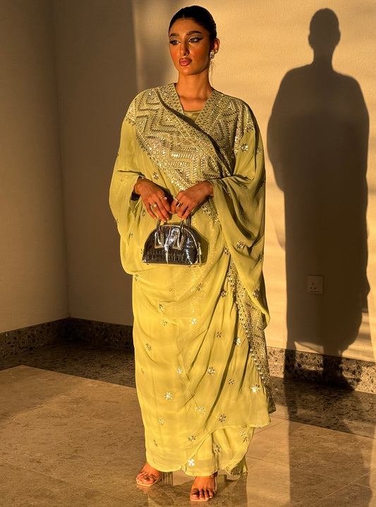 LS111 Mint green Acut  Bisht Evening Wear