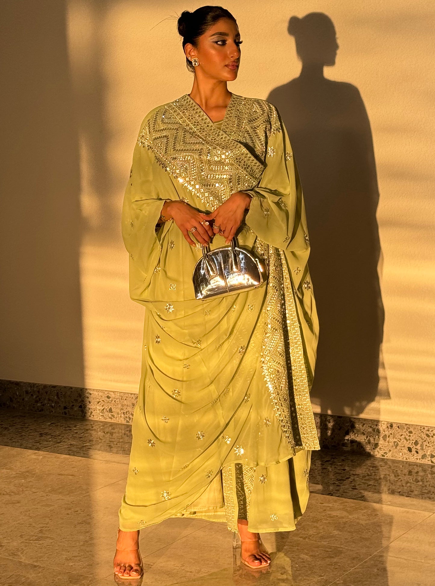 LS111 Mint green Acut  Bisht Evening Wear