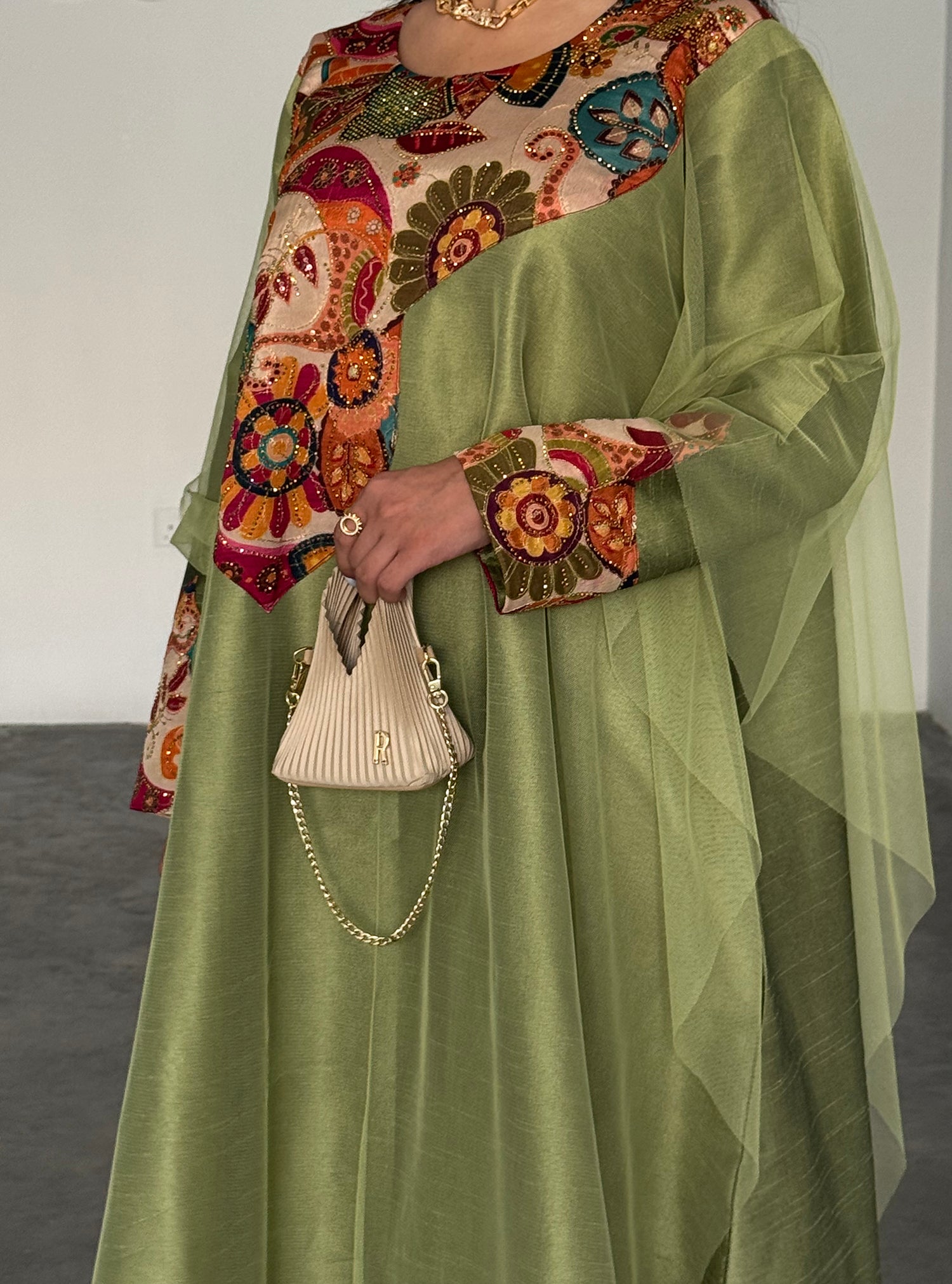 LS188 Green Acut Modest Dress