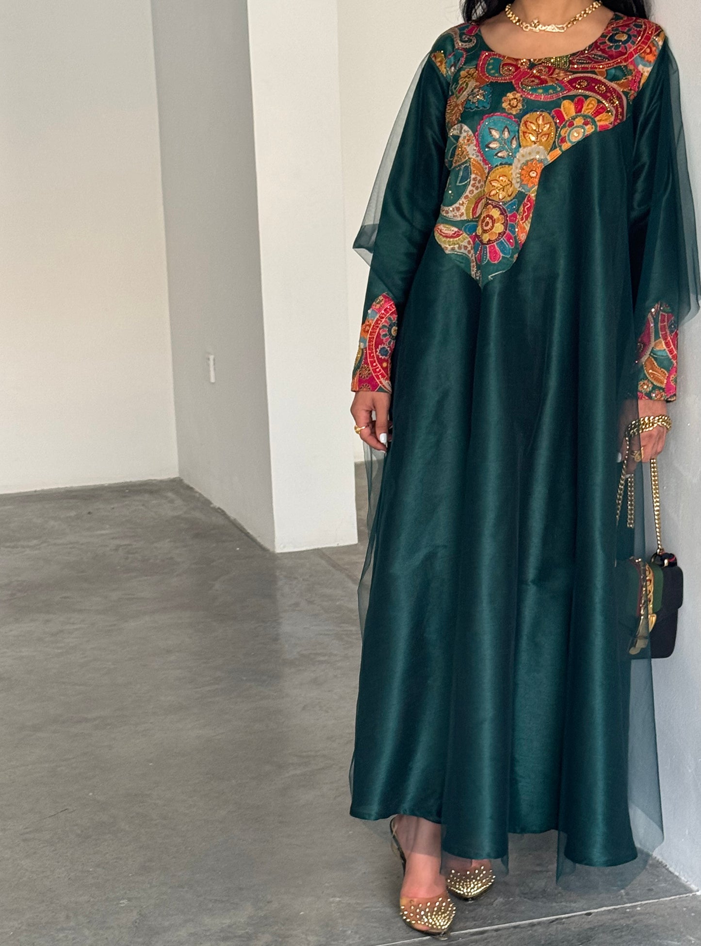 LS189 Dark Green Acut Modest Dress