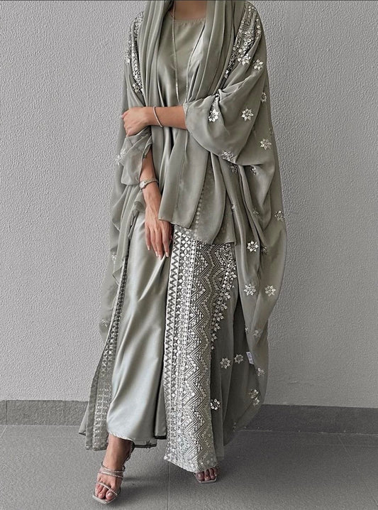 LS132 Mint Green Bisht Evening Wear