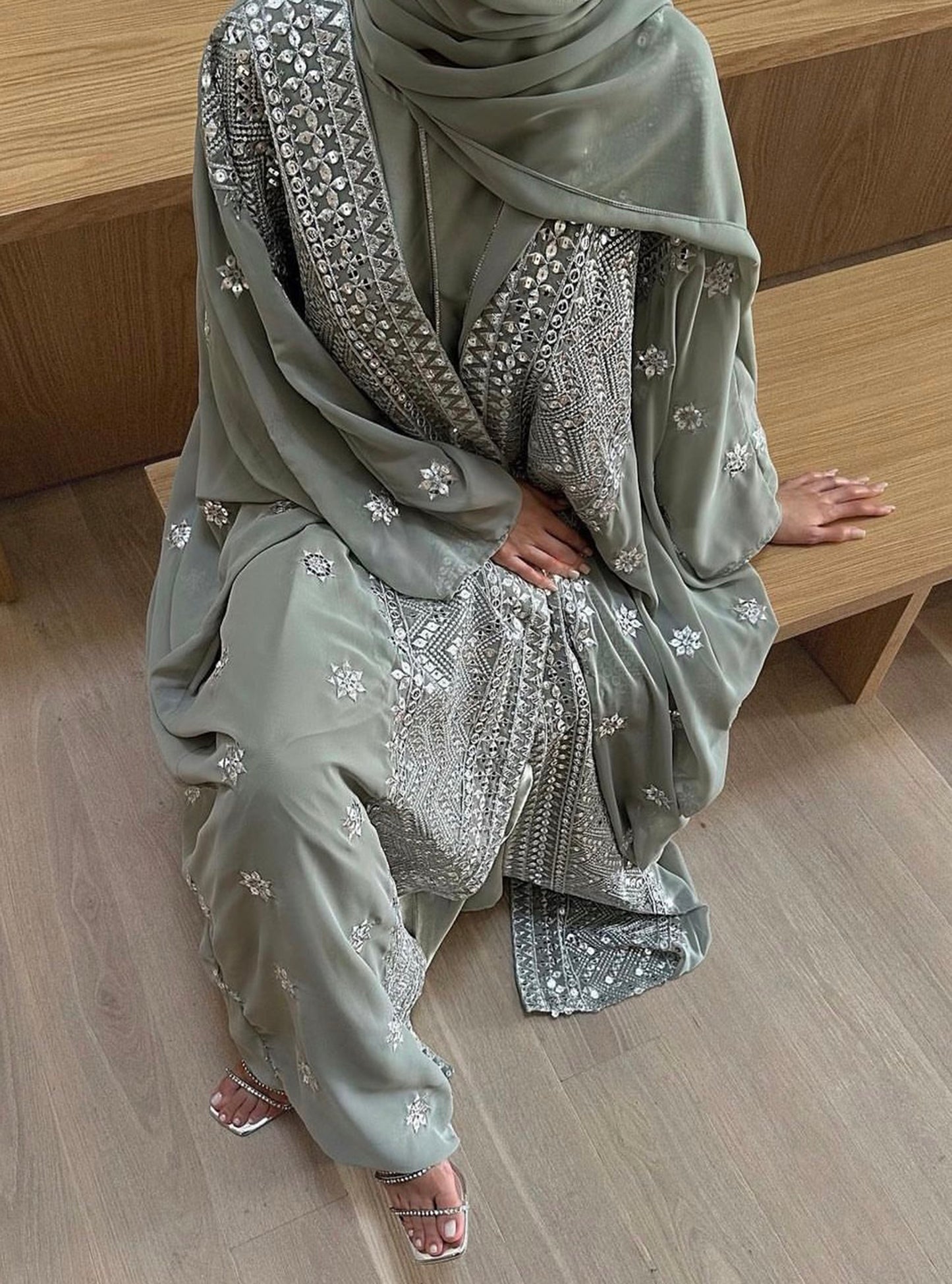 LS132 Mint Green Bisht Evening Wear