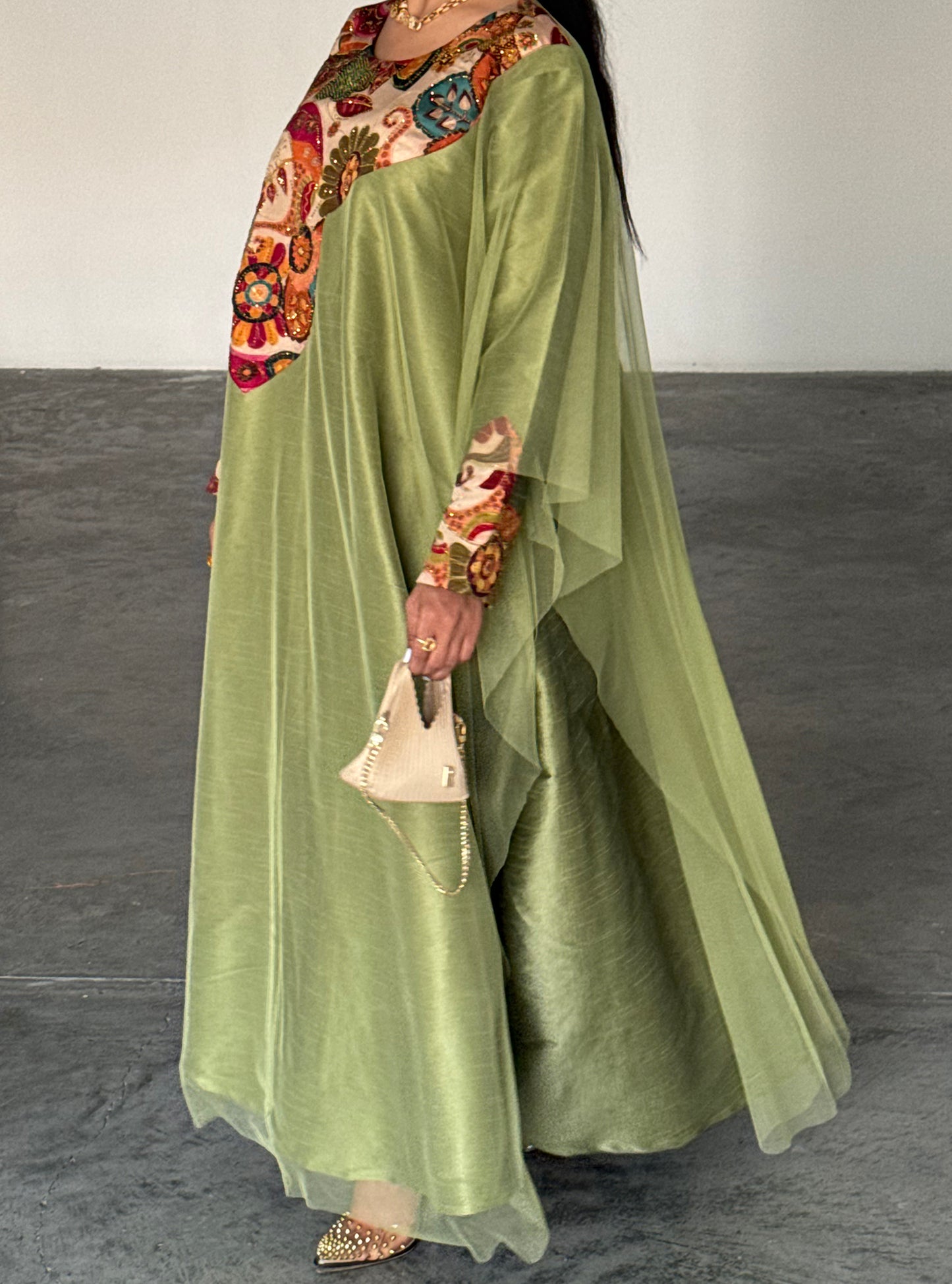 LS188 Green Acut Modest Dress