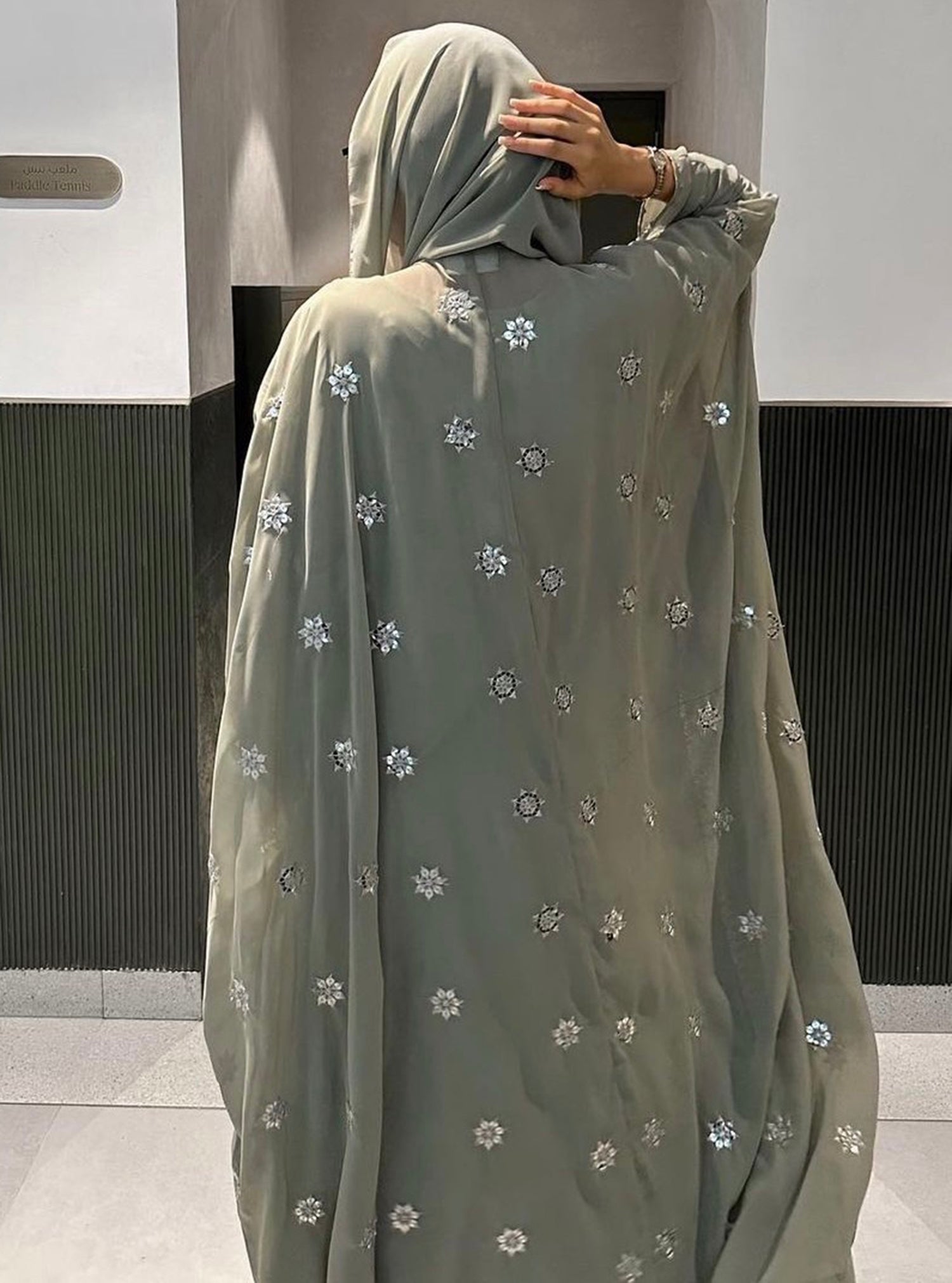 LS132 Mint Green Bisht Evening Wear