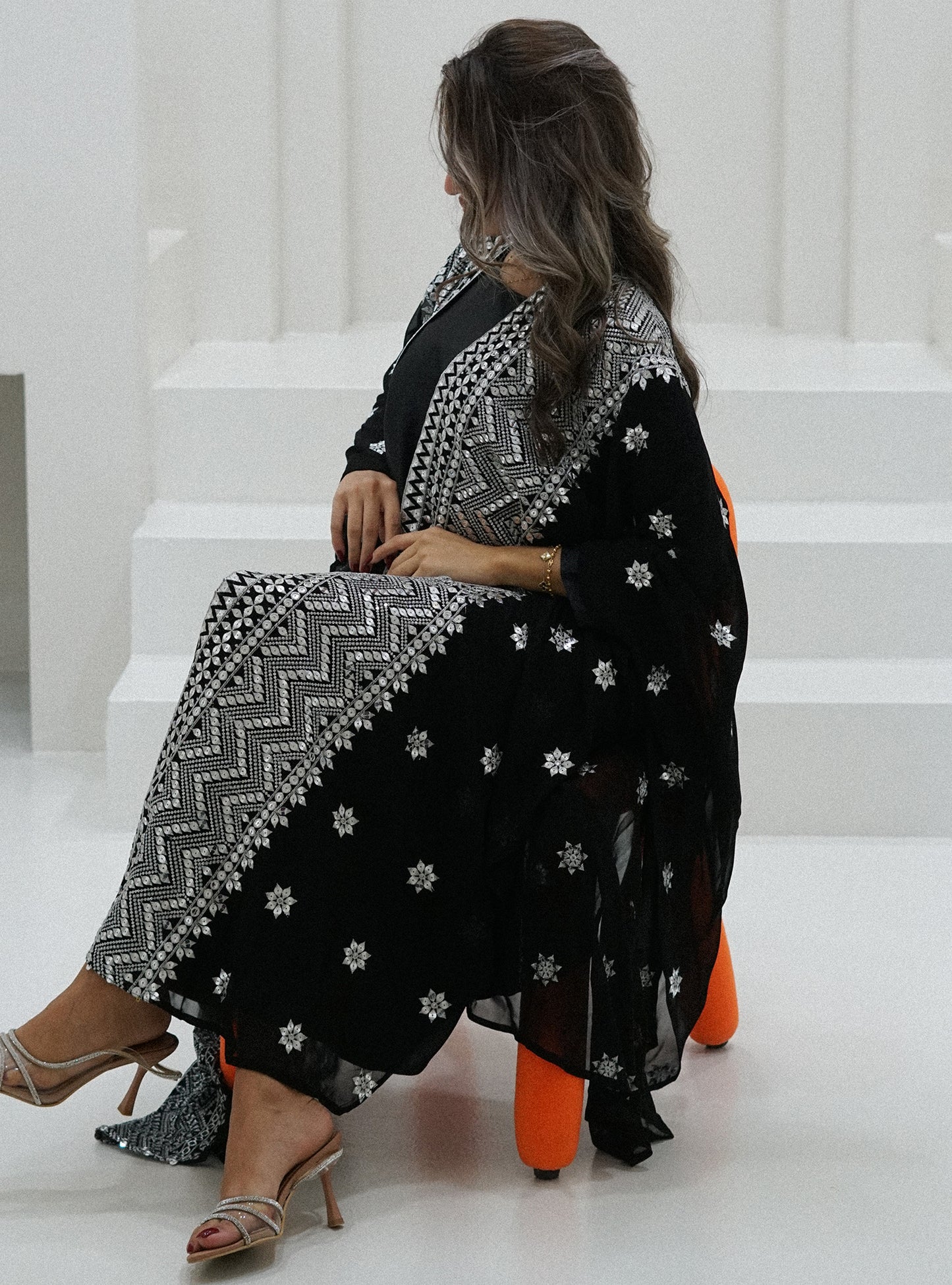 LS159 - Black Bisht Cut Embroidered Abaya