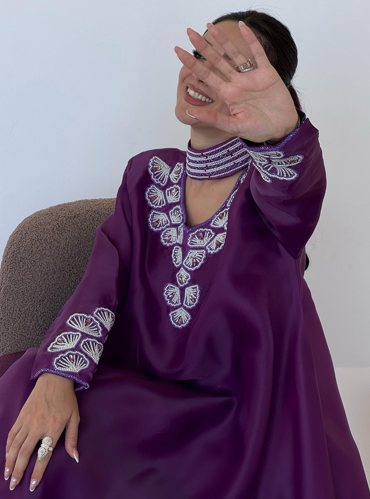 LS185 High neck Purple Acut M0dest Dress