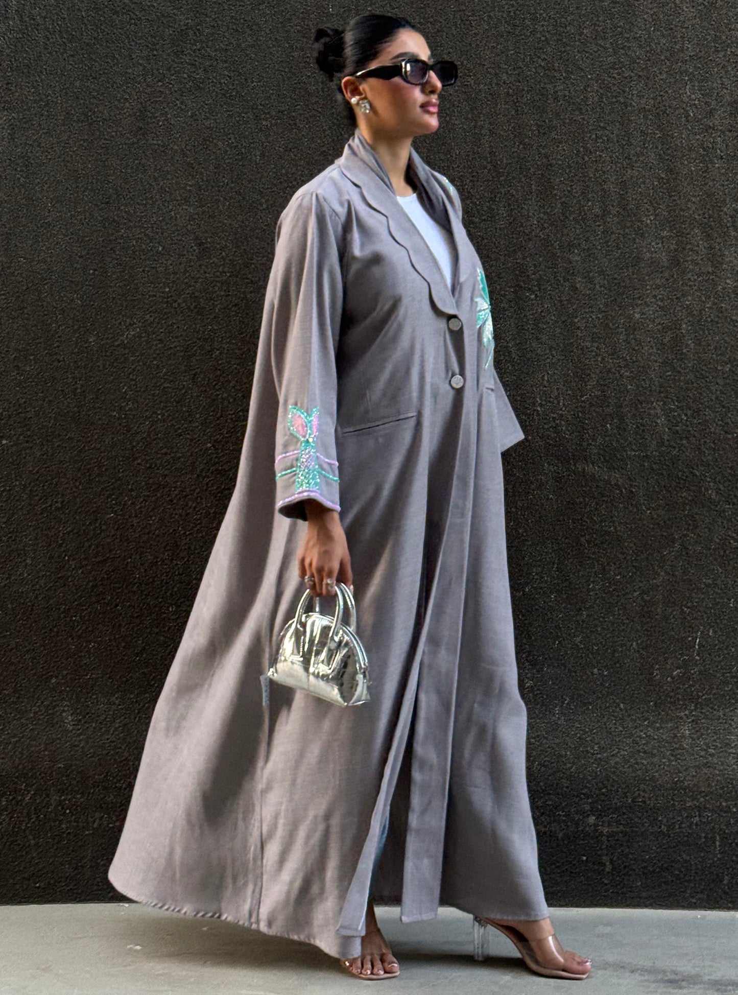 LS160 Grey a cut Modest Abaya