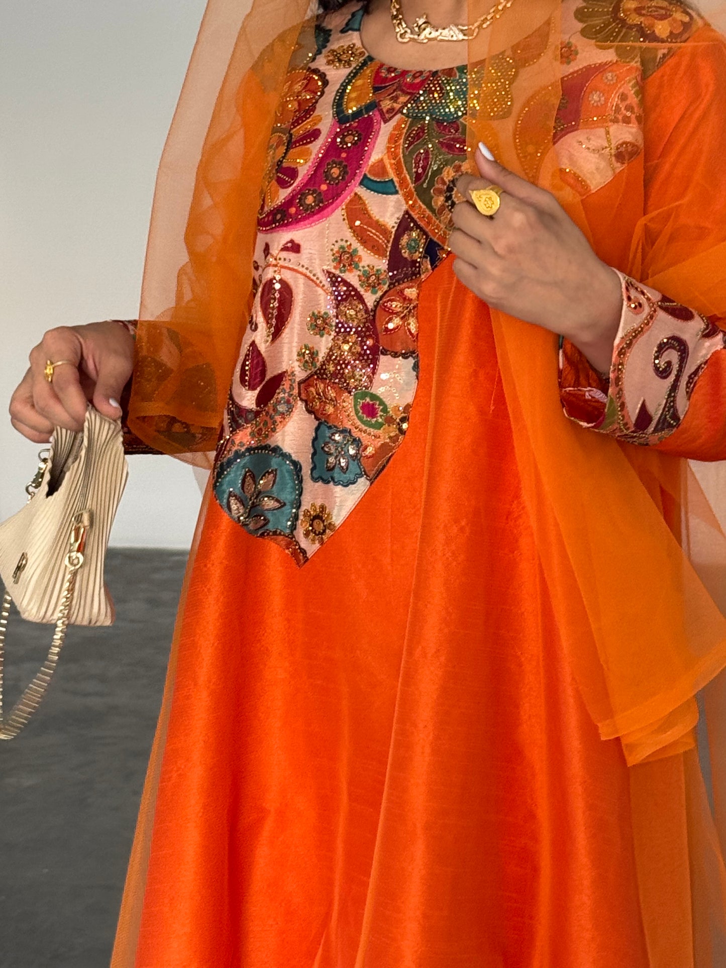 LS187 Orange Acut Modest Dress