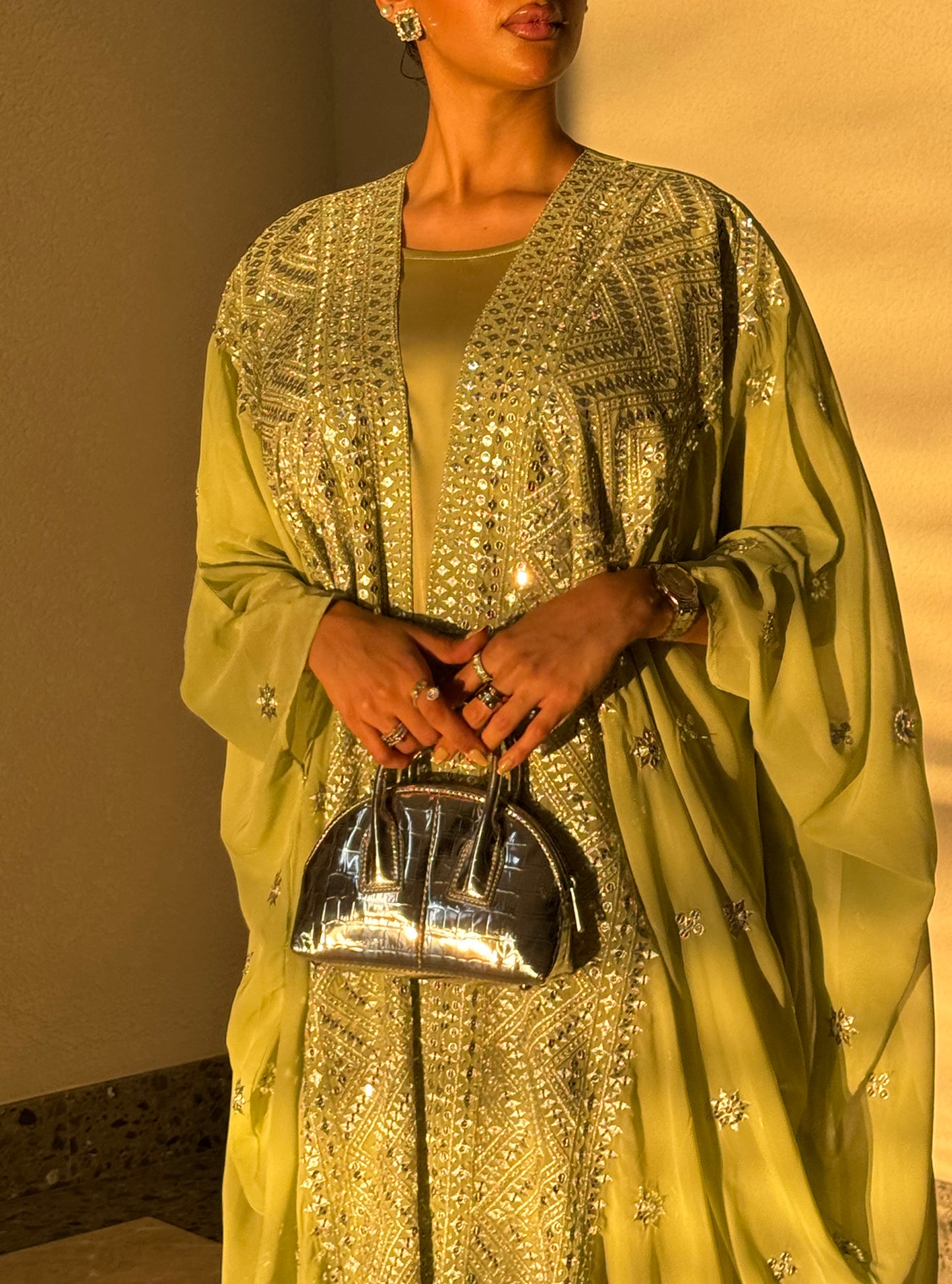 LS111 Mint green Acut  Bisht Evening Wear