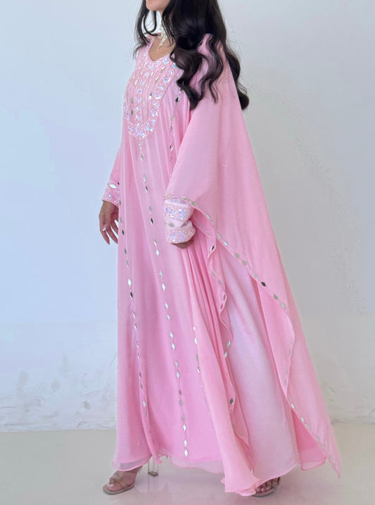 LS186 Pink Acut Modest Dress