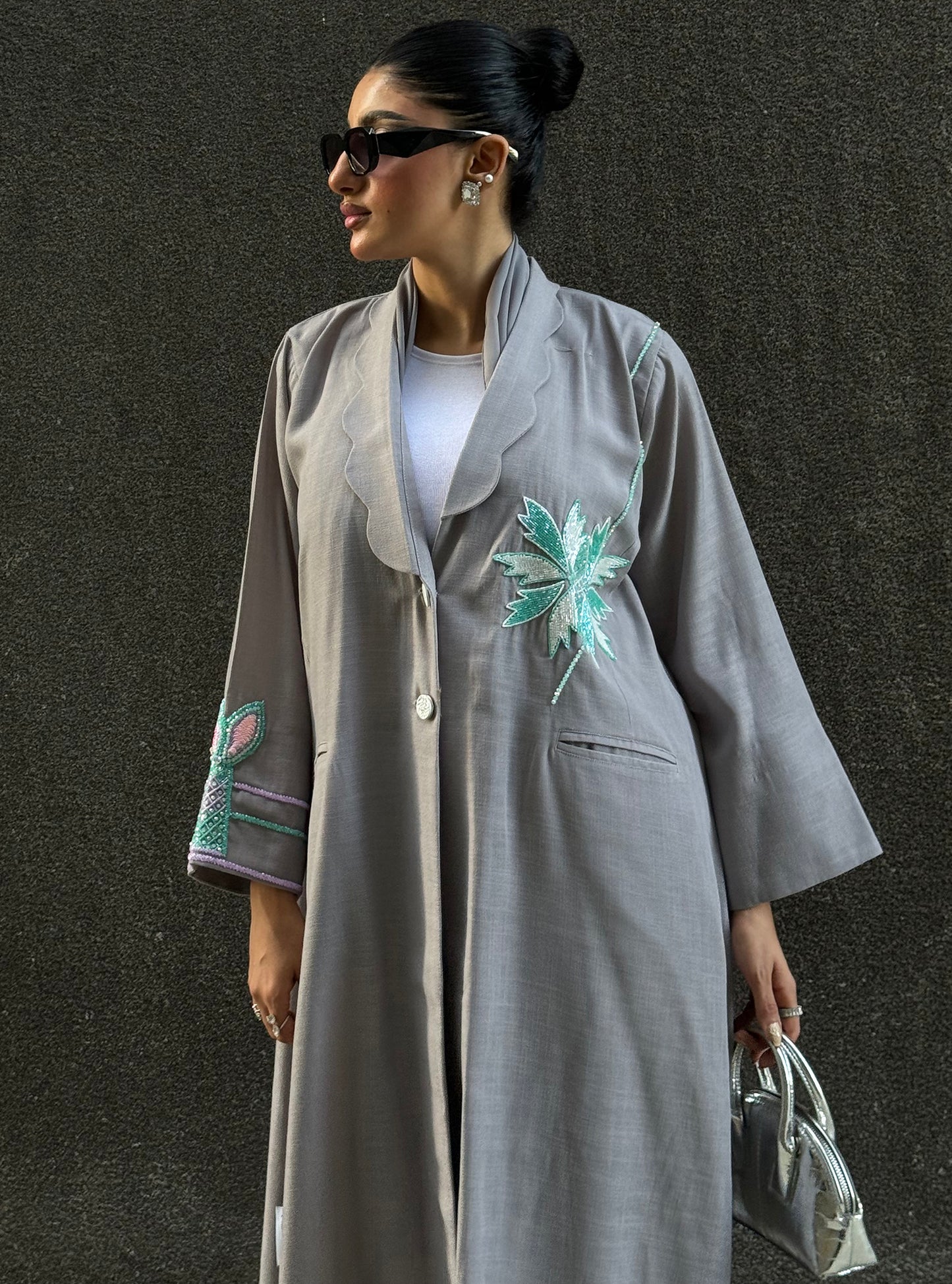 LS160 Grey a cut Modest Abaya