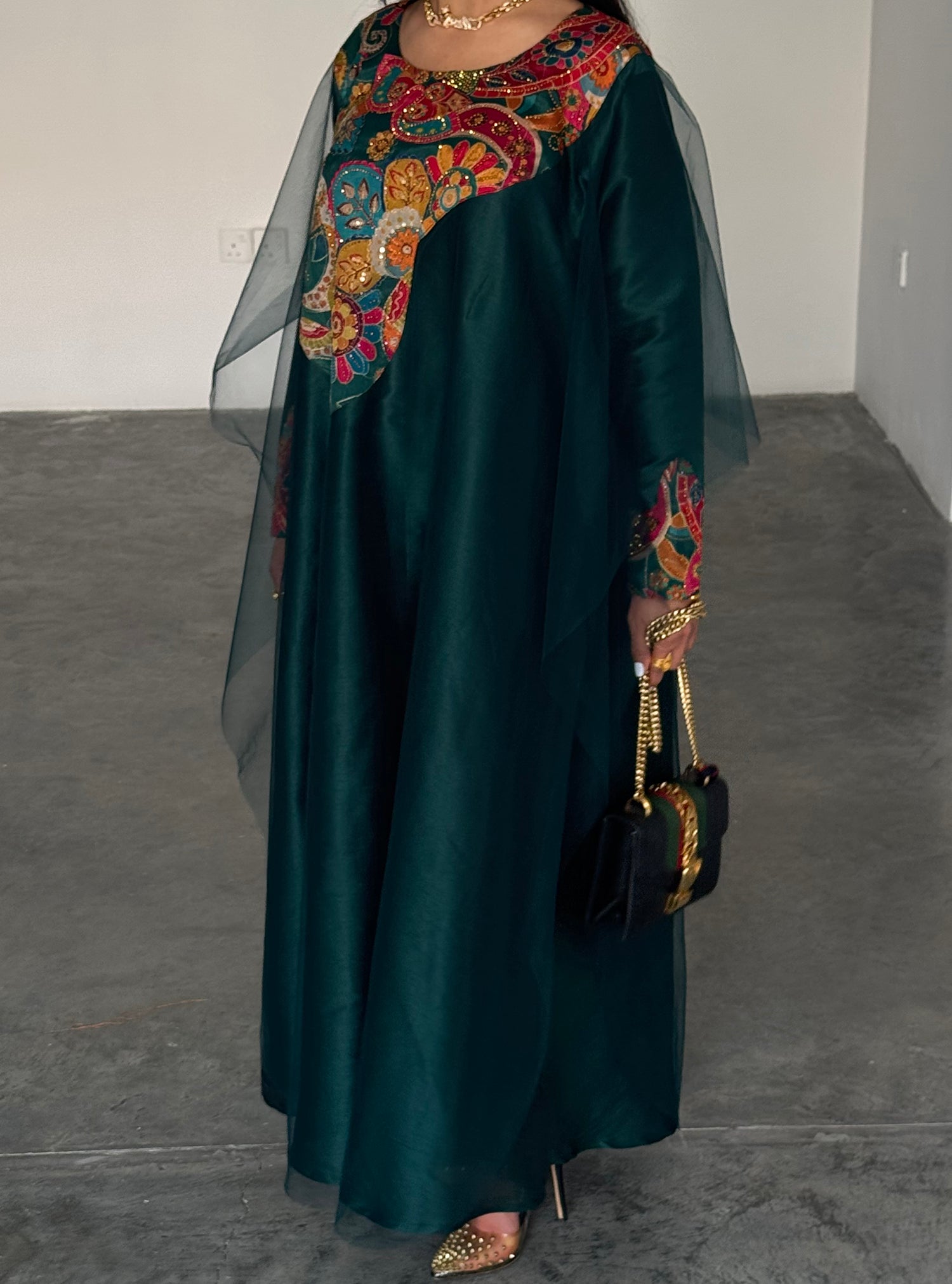 LS189 Dark Green Acut Modest Dress