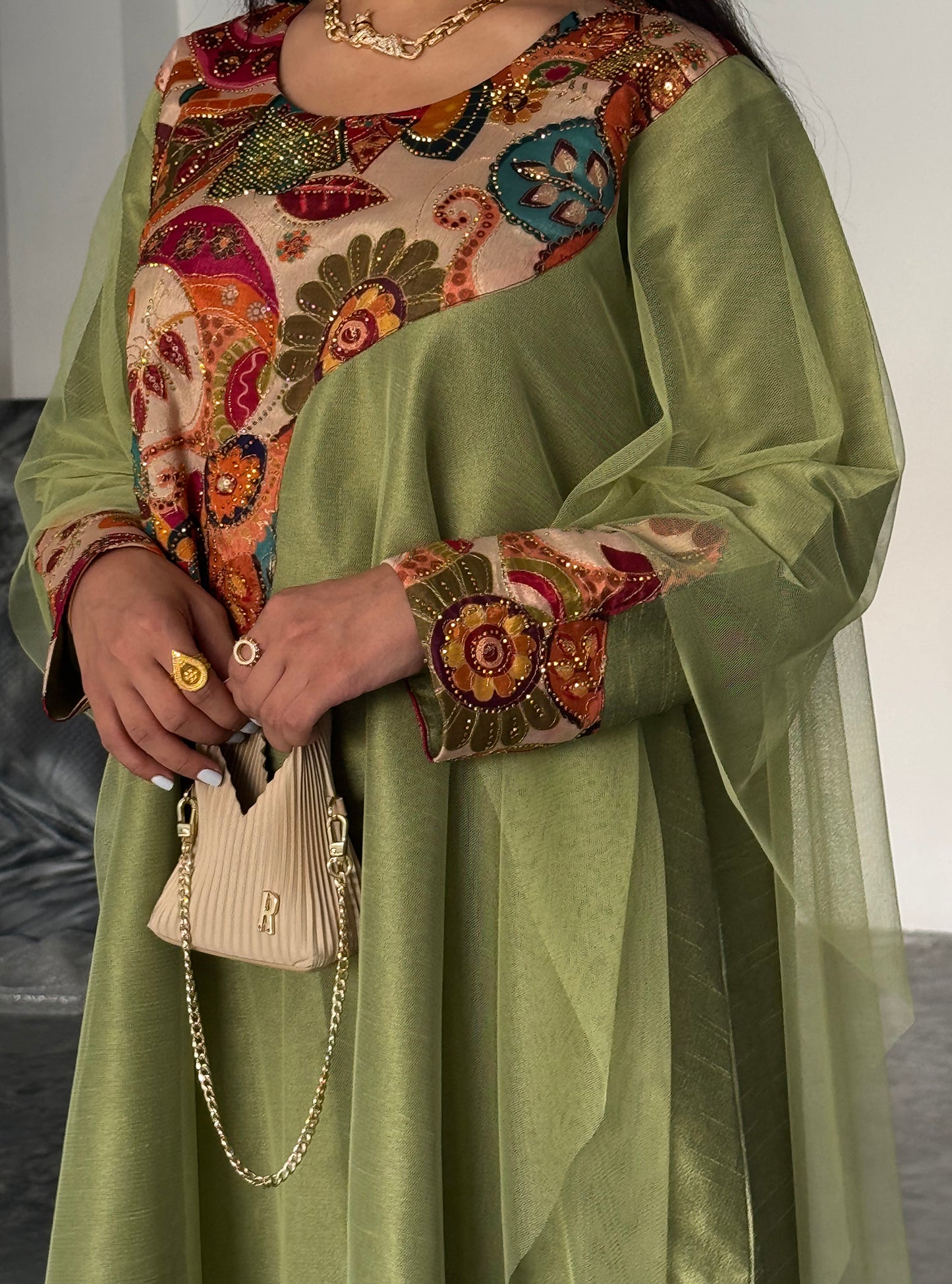 LS188 Green Acut Modest Dress