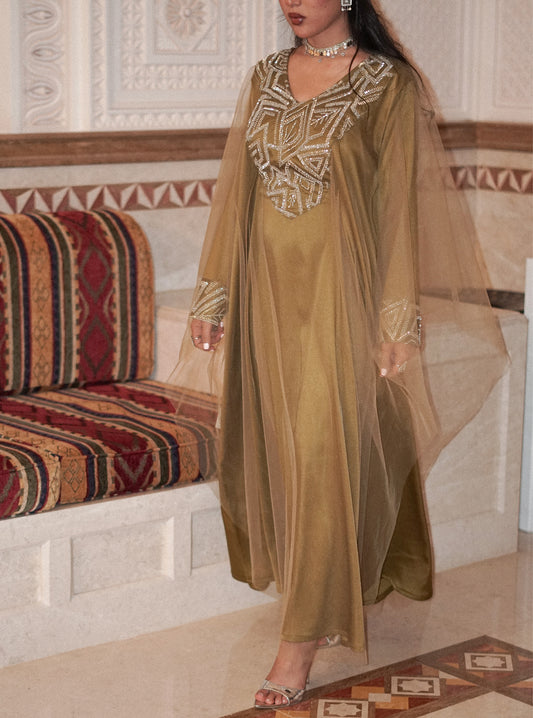LS178 Tumeric Half Bisht Modest Dress