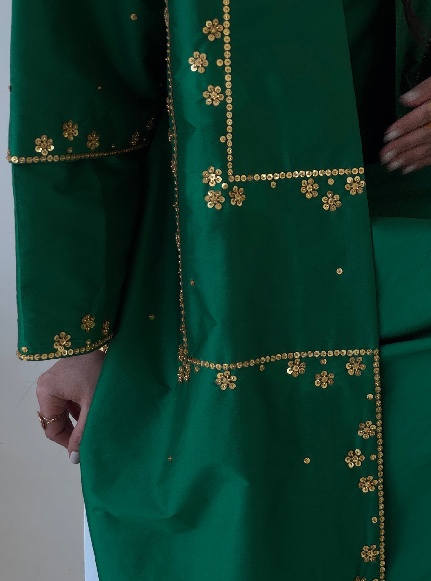 LS168 Green Cloush Cut Modest Dress