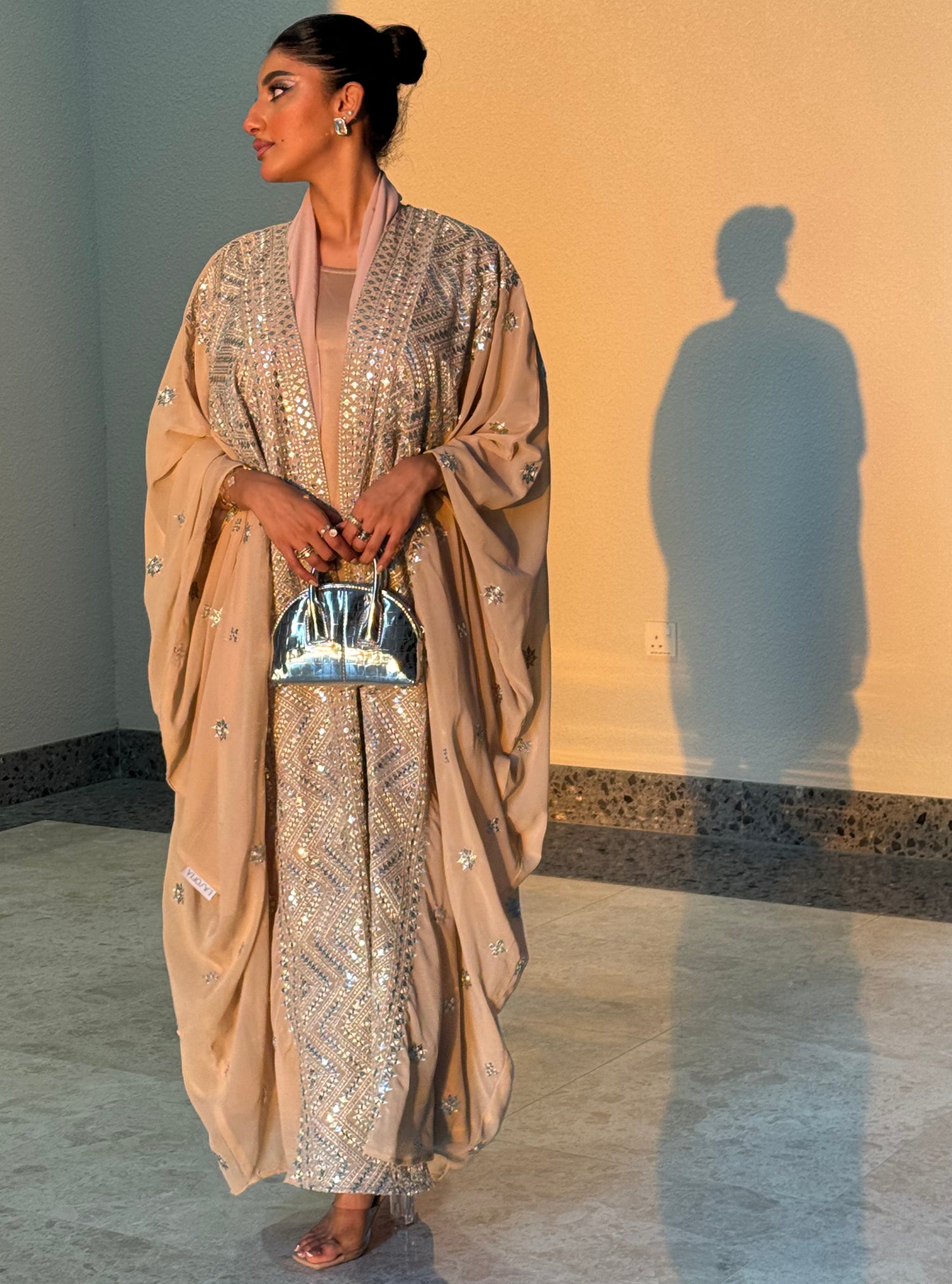 LS112 Beige Bisht Evening Wear