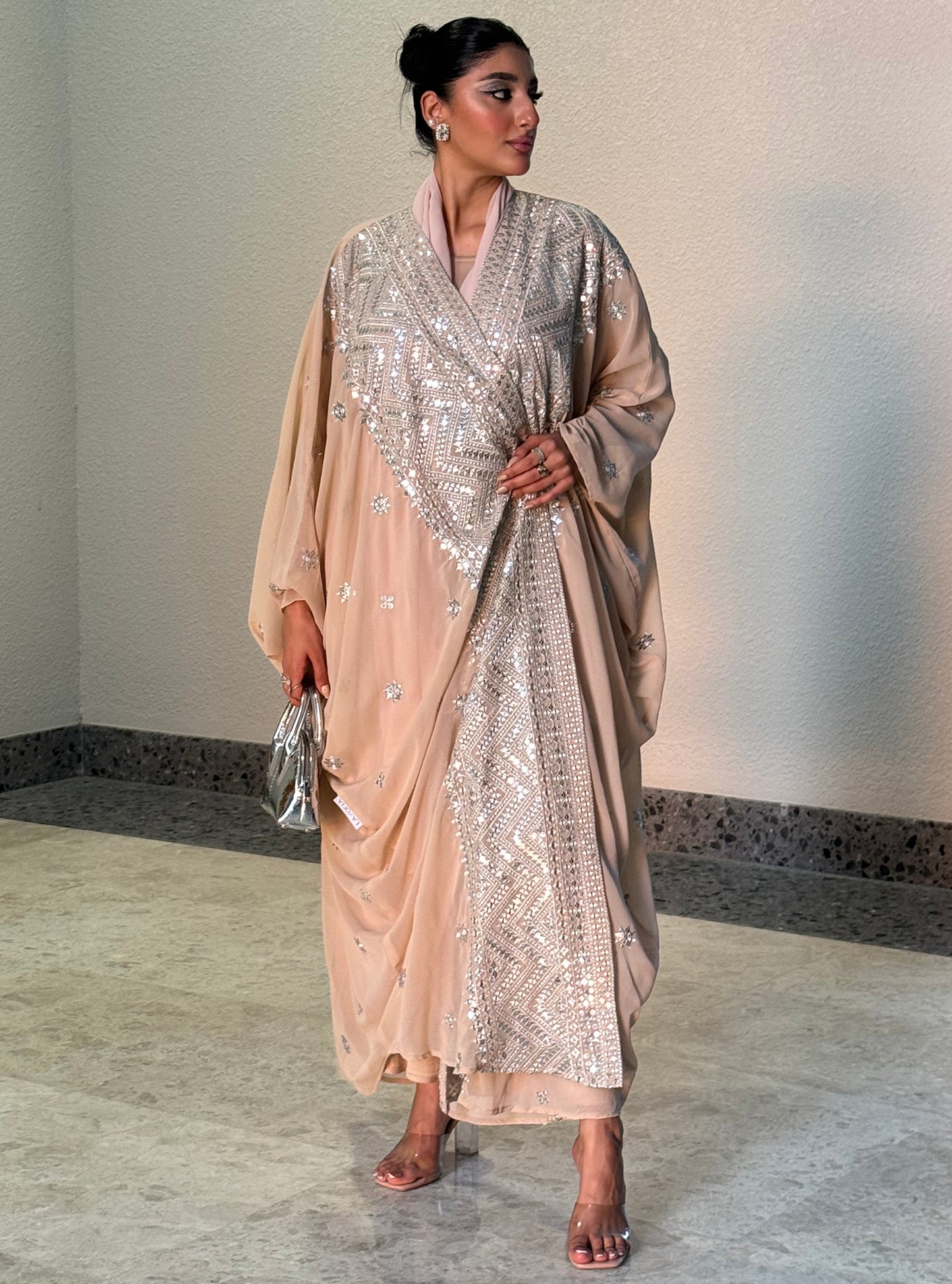 LS112 Beige Bisht Evening Wear