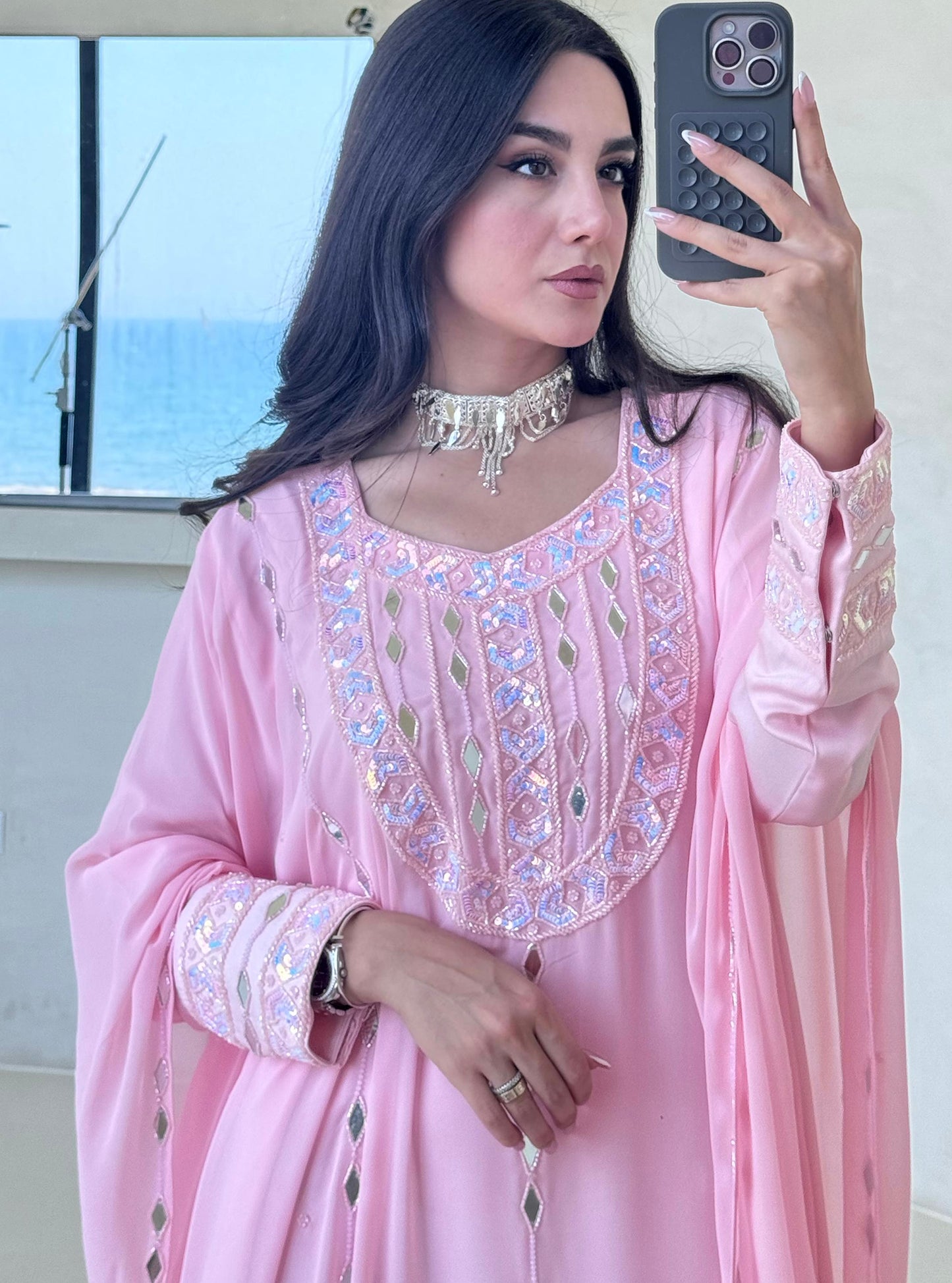 LS186 Pink Acut Modest Dress